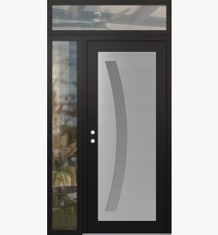 Diamond C4 50" x 96" black/white frosted Glass Panel stainless steel RHI with Sidelite and Transom clear Glass