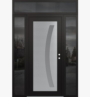 Diamond C4 60" x 96" black/white frosted Glass Panel stainless steel LHI with 2 Sidelites and Transom mirrored Glass