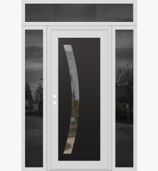 Diamond C4 60" x 96" white/white clear Glass Panel black RHI with 2 Sidelites and Transom mirrored Glass