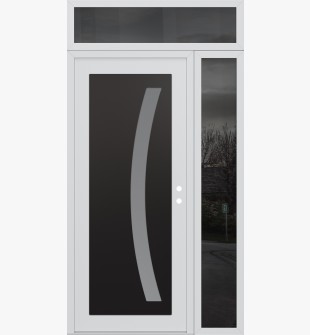 Diamond C4 50" x 96" white/white frosted Glass Panel black LHI with Sidelite and Transom mirrored Glass