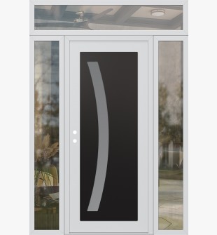 Diamond C4 64" x 96" white/white frosted Glass Panel black RHI with 2 Sidelites and Transom clear Glass