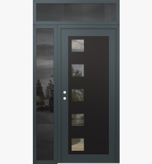 Diamond C5 48" x 96" anthracite/anthracite clear Glass Panel black RHI with Sidelite and Transom mirrored Glass
