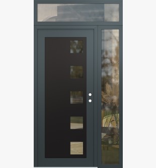 Diamond C5 48" x 96" anthracite/anthracite clear Glass Panel black LHI with Sidelite and Transom clear Glass