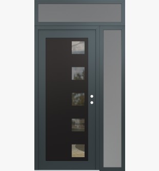 Diamond C5 52" x 96" anthracite/anthracite clear Glass Panel black LHI with Sidelite and Transom frosted Glass