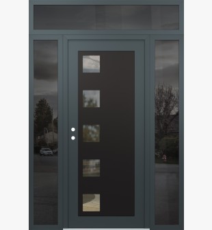 Diamond C5 64" x 96" anthracite/anthracite clear Glass Panel black RHI with 2 Sidelites and Transom mirrored Glass