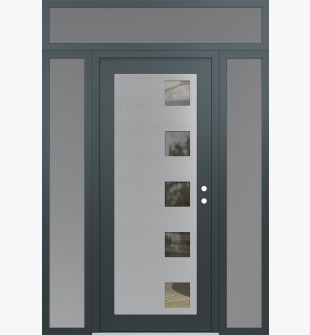 Diamond C5 64" x 96" anthracite/anthracite clear Glass Panel stainless steel LHI with 2 Sidelites and Transom frosted Glass