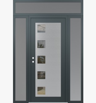 Diamond C5 60" x 96" anthracite/anthracite clear Glass Panel stainless steel RHI with 2 Sidelites and Transom frosted Glass