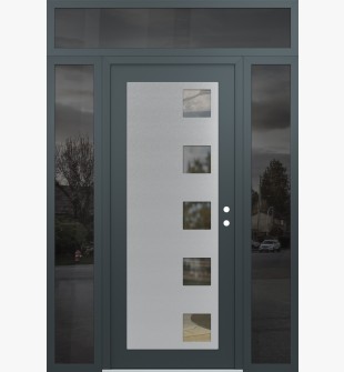 Diamond C5 68" x 96" anthracite/anthracite clear Glass Panel stainless steel LHI with 2 Sidelites and Transom mirrored Glass