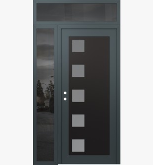 Diamond C5 48" x 96" anthracite/anthracite frosted Glass Panel black RHI with Sidelite and Transom mirrored Glass