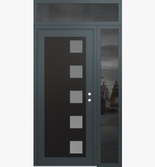 Diamond C5 48" x 96" anthracite/anthracite frosted Glass Panel black LHI with Sidelite and Transom mirrored Glass