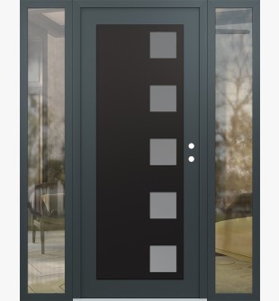 Diamond C5 64" x 80" anthracite/anthracite frosted Glass Panel black LHI with 2 Sidelites clear Glass