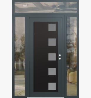 Diamond C5 68" x 96" anthracite/anthracite frosted Glass Panel black LHI with 2 Sidelites and Transom clear Glass