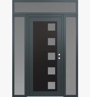 Diamond C5 64" x 96" anthracite/anthracite frosted Glass Panel black LHI with 2 Sidelites and Transom frosted Glass