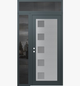 Diamond C5 48" x 96" anthracite/anthracite frosted Glass Panel stainless steel RHI with Sidelite and Transom mirrored Glass