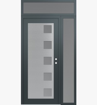 Diamond C5 48" x 96" anthracite/anthracite frosted Glass Panel stainless steel LHI with Sidelite and Transom frosted Glass