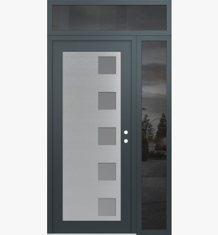 Diamond C5 52" x 96" anthracite/anthracite frosted Glass Panel stainless steel LHI with Sidelite and Transom mirrored Glass