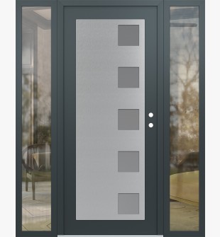 Diamond C5 60" x 80" anthracite/anthracite frosted Glass Panel stainless steel LHI with 2 Sidelites clear Glass