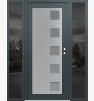 Diamond C5 68" x 80" anthracite/anthracite frosted Glass Panel stainless steel LHI with 2 Sidelites mirrored Glass