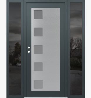 Diamond C5 64" x 80" anthracite/anthracite frosted Glass Panel stainless steel RHI with 2 Sidelites mirrored Glass