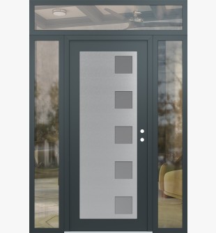 Diamond C5 60" x 96" anthracite/anthracite frosted Glass Panel stainless steel LHI with 2 Sidelites and Transom clear Glass