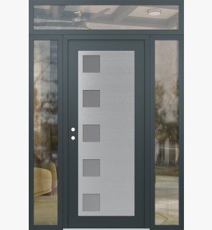 Diamond C5 68" x 96" anthracite/anthracite frosted Glass Panel stainless steel RHI with 2 Sidelites and Transom clear Glass
