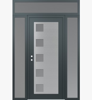Diamond C5 60" x 96" anthracite/anthracite frosted Glass Panel stainless steel RHI with 2 Sidelites and Transom frosted Glass