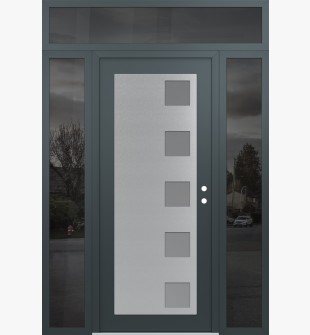 Diamond C5 64" x 96" anthracite/anthracite frosted Glass Panel stainless steel LHI with 2 Sidelites and Transom mirrored Glass