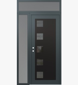 Diamond C5 48" x 96" anthracite/anthracite mirrored Glass Panel black RHI with Sidelite and Transom frosted Glass