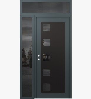 Diamond C5 50" x 96" anthracite/anthracite mirrored Glass Panel black RHI with Sidelite and Transom mirrored Glass