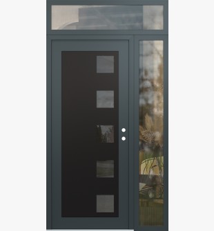 Diamond C5 48" x 96" anthracite/anthracite mirrored Glass Panel black LHI with Sidelite and Transom clear Glass