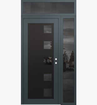 Diamond C5 50" x 96" anthracite/anthracite mirrored Glass Panel black LHI with Sidelite and Transom mirrored Glass