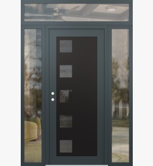 Diamond C5 64" x 96" anthracite/anthracite mirrored Glass Panel black RHI with 2 Sidelites and Transom clear Glass