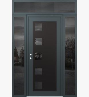 Diamond C5 60" x 96" anthracite/anthracite mirrored Glass Panel black RHI with 2 Sidelites and Transom mirrored Glass