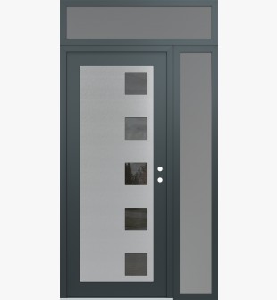 Diamond C5 52" x 96" anthracite/anthracite mirrored Glass Panel stainless steel LHI with Sidelite and Transom frosted Glass