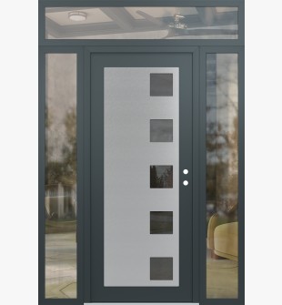 Diamond C5 68" x 96" anthracite/anthracite mirrored Glass Panel stainless steel LHI with 2 Sidelites and Transom clear Glass