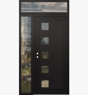 Diamond C5 48" x 96" black/black clear Glass Panel black RHI with Sidelite and Transom clear Glass