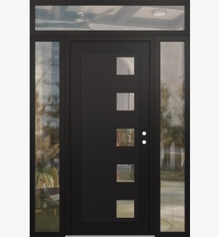 Diamond C5 64" x 96" black/black clear Glass Panel black LHI with 2 Sidelites and Transom clear Glass