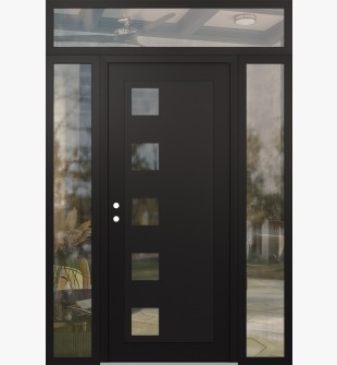 Diamond C5 60" x 96" black/black clear Glass Panel black RHI with 2 Sidelites and Transom clear Glass