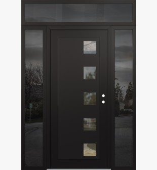 Diamond C5 64" x 96" black/black clear Glass Panel black LHI with 2 Sidelites and Transom mirrored Glass