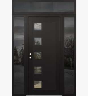 Diamond C5 64" x 96" black/black clear Glass Panel black RHI with 2 Sidelites and Transom mirrored Glass