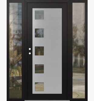 Diamond C5 64" x 80" black/black clear Glass Panel stainless steel RHI with 2 Sidelites clear Glass