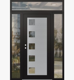 Diamond C5 60" x 96" black/black clear Glass Panel stainless steel RHI with 2 Sidelites and Transom clear Glass