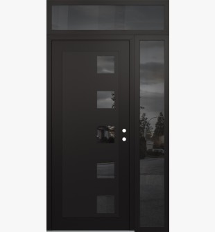 Diamond C5 50" x 96" black/black mirrored Glass Panel black LHI with Sidelite and Transom mirrored Glass