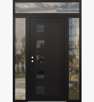 Diamond C5 64" x 96" black/black mirrored Glass Panel black RHI with 2 Sidelites and Transom clear Glass