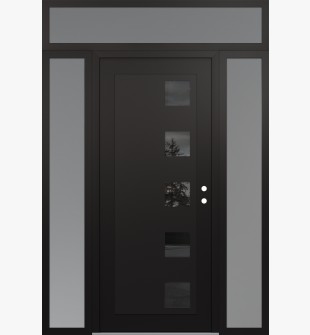 Diamond C5 60" x 96" black/black mirrored Glass Panel black LHI with 2 Sidelites and Transom frosted Glass