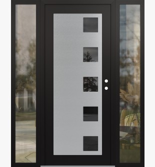 Diamond C5 64" x 80" black/black mirrored Glass Panel stainless steel LHI with 2 Sidelites clear Glass