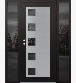 Diamond C5 60" x 80" black/black mirrored Glass Panel stainless steel RHI with 2 Sidelites mirrored Glass