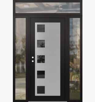 Diamond C5 68" x 96" black/black mirrored Glass Panel stainless steel RHI with 2 Sidelites and Transom clear Glass