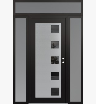 Diamond C5 64" x 96" black/black mirrored Glass Panel stainless steel LHI with 2 Sidelites and Transom frosted Glass