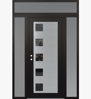 Diamond C5 64" x 96" black/black mirrored Glass Panel stainless steel RHI with 2 Sidelites and Transom frosted Glass